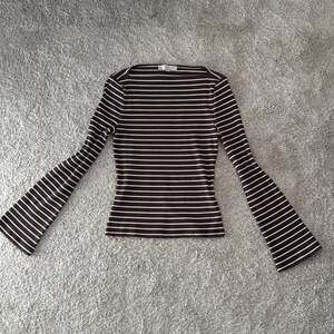 LOFT Striped Brown Ribbed Boat Neck Bell Sleeve Top Size M